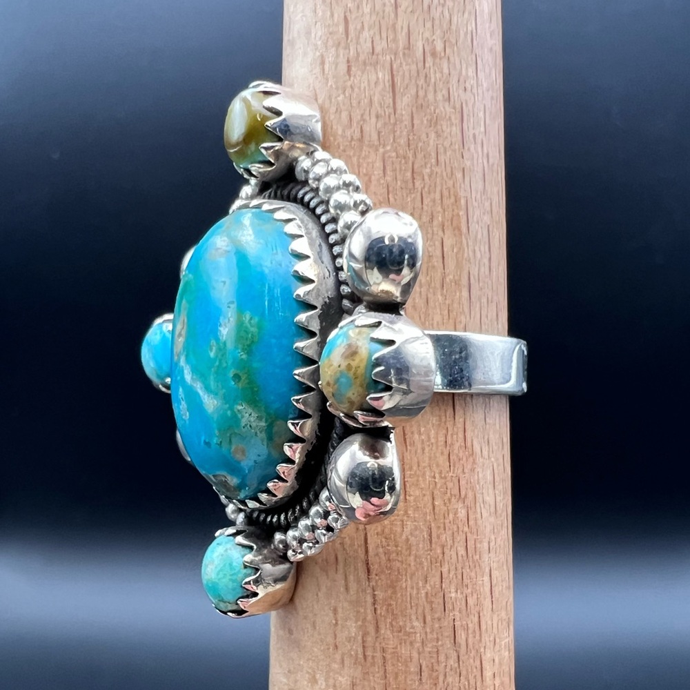 Sterling Silver Southwestern Turquoise Cluster Ring - Picture 4 of 8